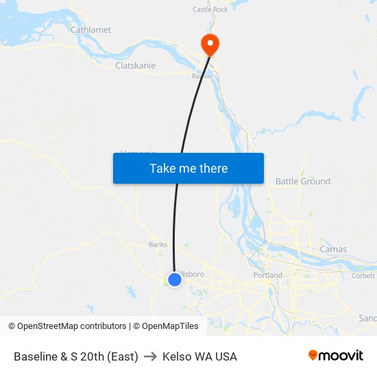 Baseline & S 20th (East) to Kelso WA USA map