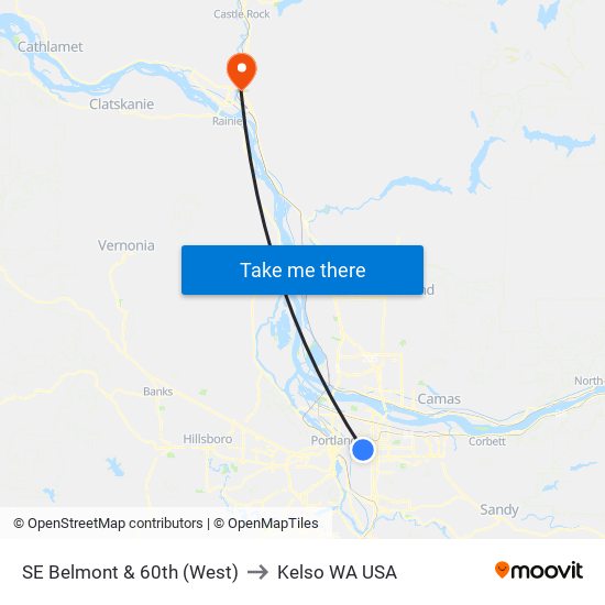 SE Belmont & 60th (West) to Kelso WA USA map