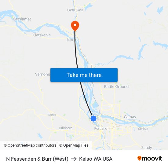 N Fessenden & Burr (West) to Kelso WA USA map