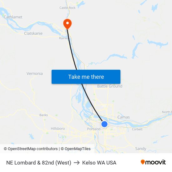 NE Lombard & 82nd (West) to Kelso WA USA map