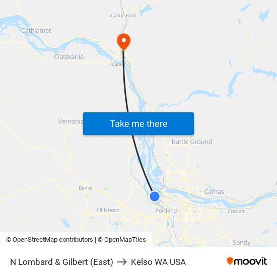 N Lombard & Gilbert (East) to Kelso WA USA map