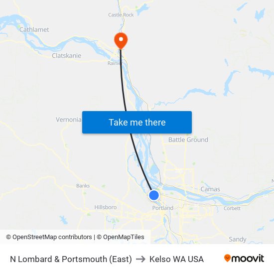 N Lombard & Portsmouth (East) to Kelso WA USA map