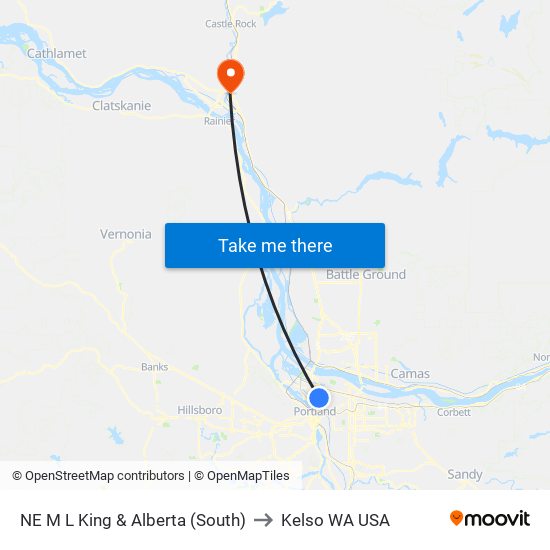 NE M L King & Alberta (South) to Kelso WA USA map