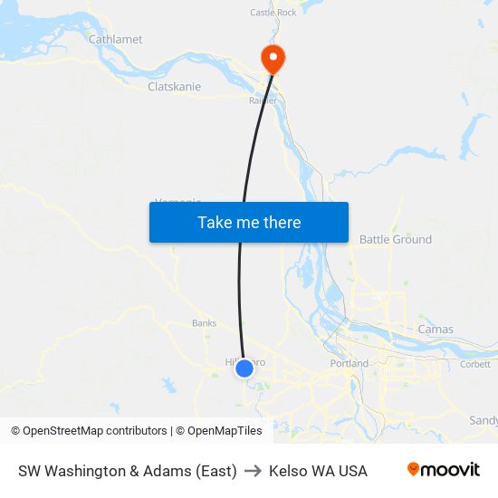 SW Washington & Adams (East) to Kelso WA USA map