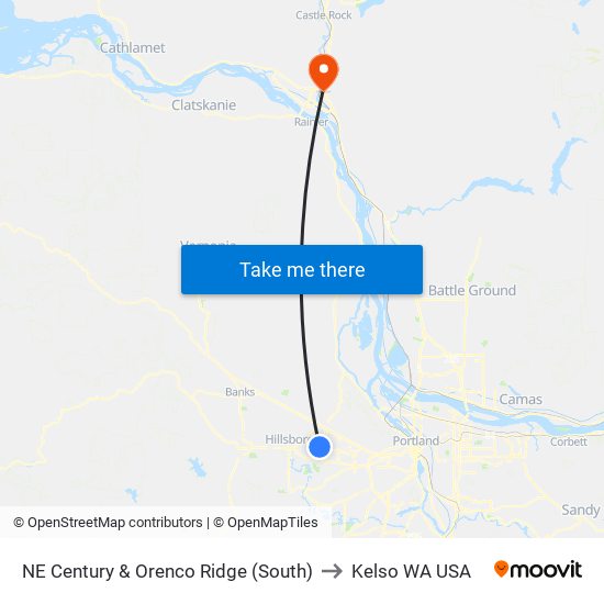 NE Century & Orenco Ridge (South) to Kelso WA USA map