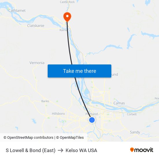 S Lowell & Bond (East) to Kelso WA USA map
