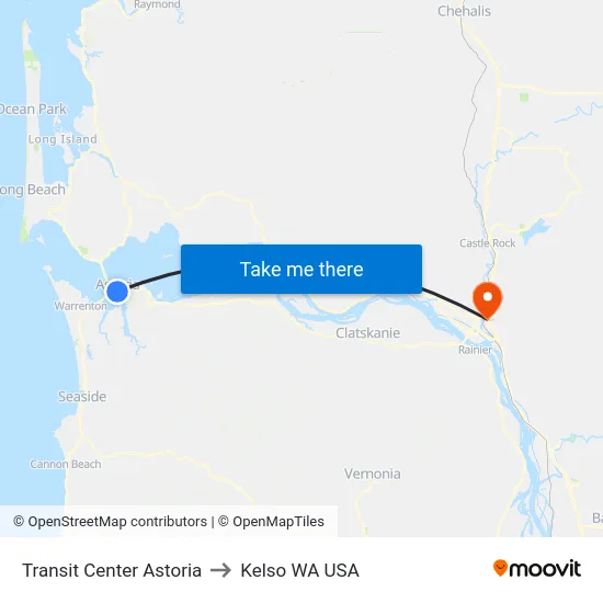 Transit Center Astoria to Kelso WA USA map