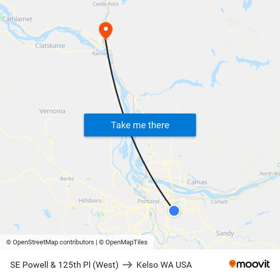 SE Powell & 125th Pl (West) to Kelso WA USA map