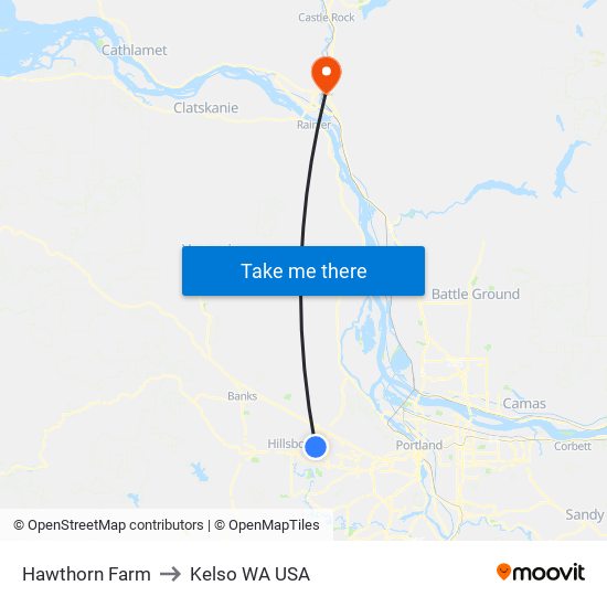 Hawthorn Farm to Kelso WA USA map