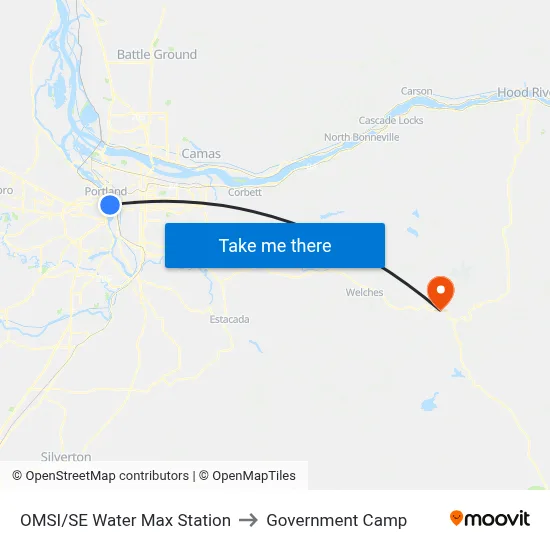 OMSI/SE Water Max Station to Government Camp map