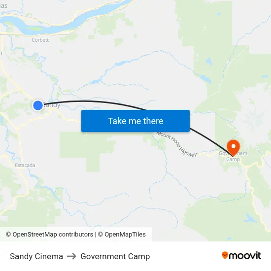 Sandy Cinema to Government Camp map