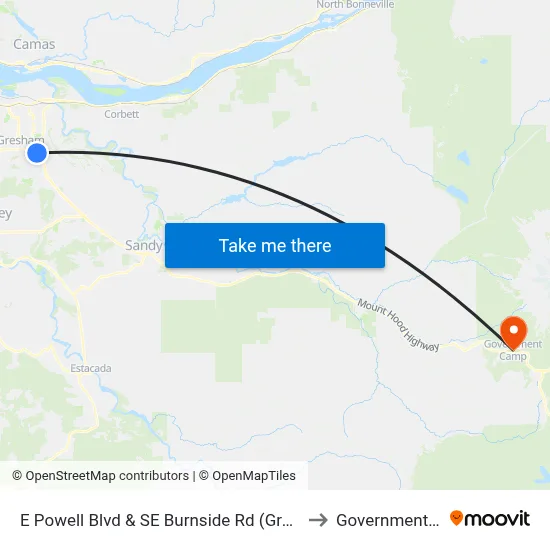 E Powell Blvd & SE Burnside Rd (Gresham Village) to Government Camp map