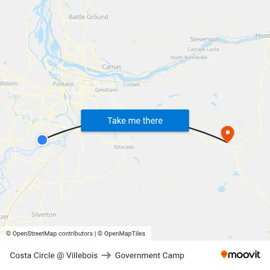 Costa Circle @ Villebois to Government Camp map