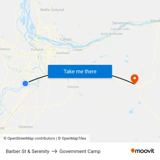 Barber St & Serenity to Government Camp map