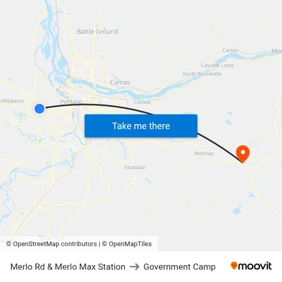 Merlo Rd & Merlo Max Station to Government Camp map