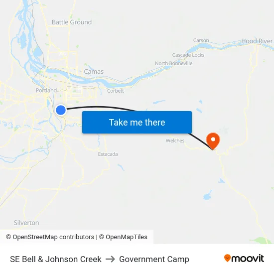 SE Bell & Johnson Creek to Government Camp map