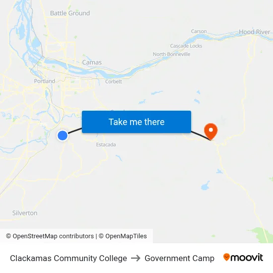 Clackamas Community College to Government Camp map