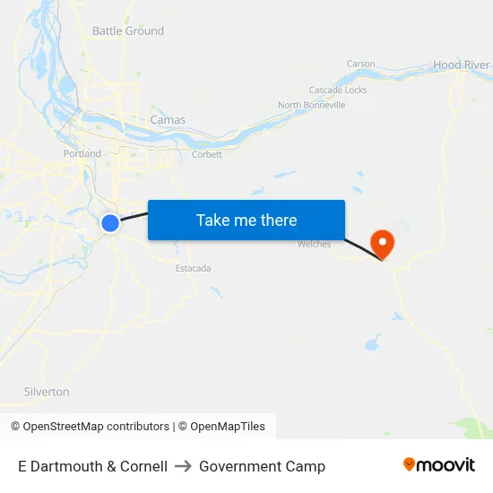 E Dartmouth & Cornell to Government Camp map