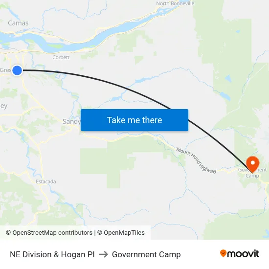 NE Division & Hogan Pl to Government Camp map