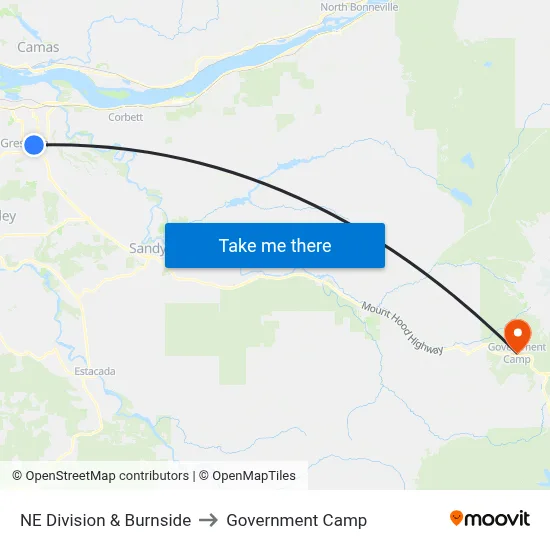 NE Division & Burnside to Government Camp map