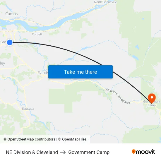 NE Division & Cleveland to Government Camp map