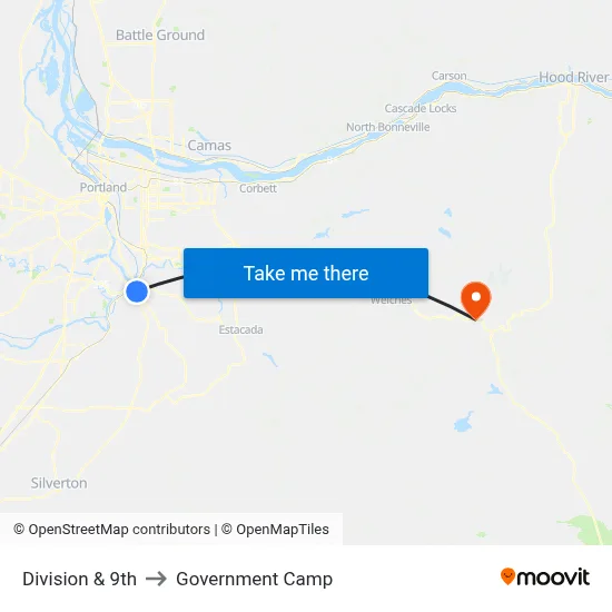 Division & 9th to Government Camp map
