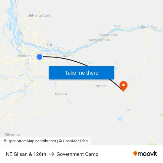 NE Glisan & 126th to Government Camp map