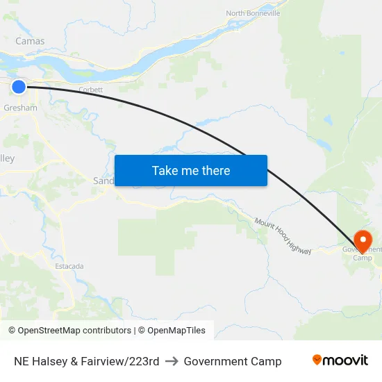 NE Halsey & Fairview/223rd to Government Camp map