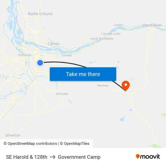 SE Harold & 128th to Government Camp map