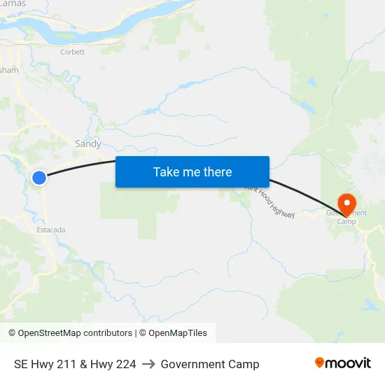 SE Hwy 211 & Hwy 224 to Government Camp map