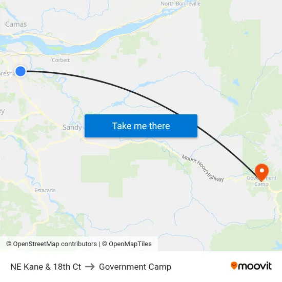 NE Kane & 18th Ct to Government Camp map