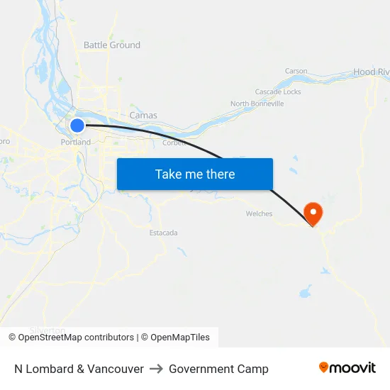N Lombard & Vancouver to Government Camp map