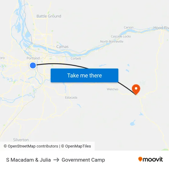 S Macadam & Julia to Government Camp map