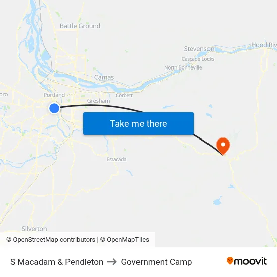 S Macadam & Pendleton to Government Camp map