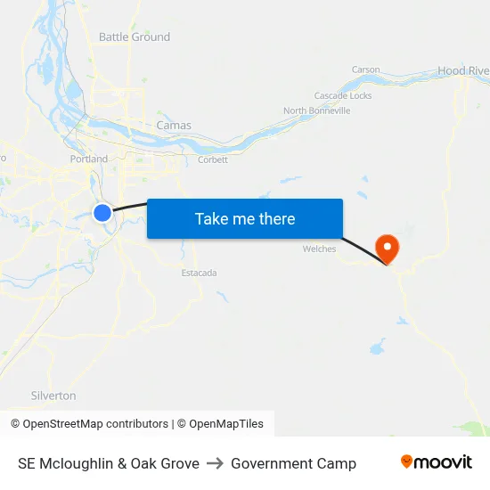 SE Mcloughlin & Oak Grove to Government Camp map