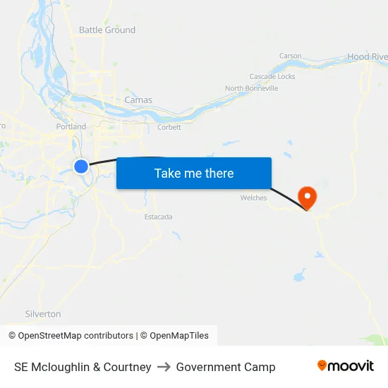 SE Mcloughlin & Courtney to Government Camp map