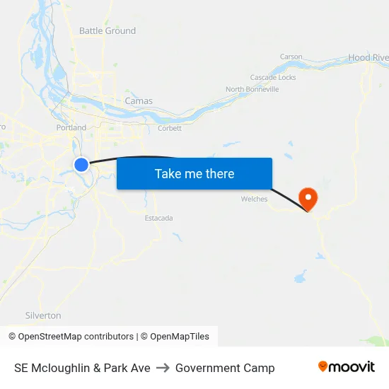 SE Mcloughlin & Park Ave to Government Camp map