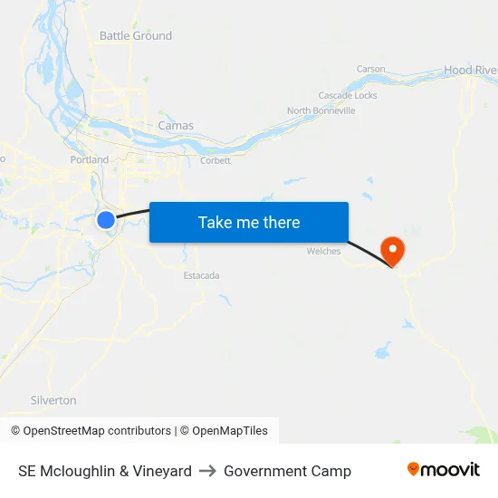 SE Mcloughlin & Vineyard to Government Camp map