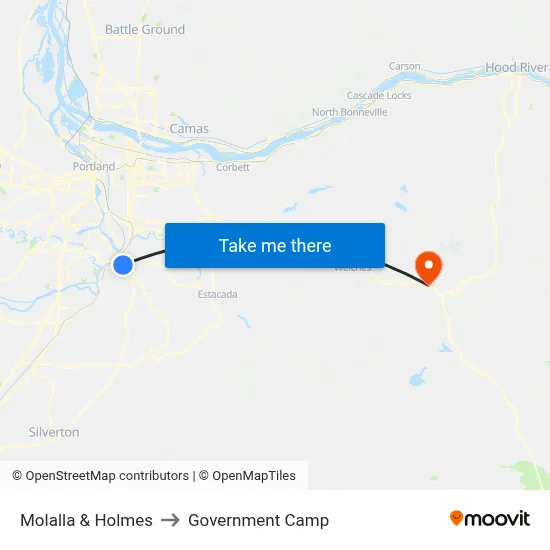 Molalla & Holmes to Government Camp map