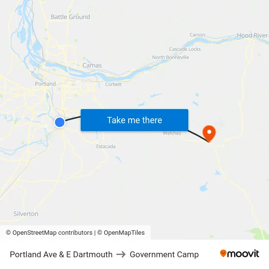 Portland Ave & E Dartmouth to Government Camp map