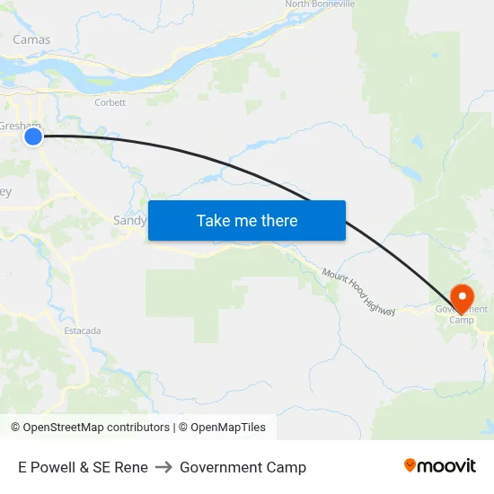 E Powell & SE Rene to Government Camp map