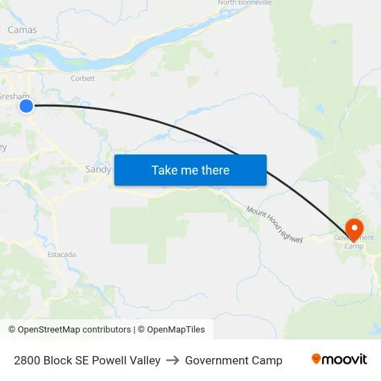 2800 Block SE Powell Valley to Government Camp map