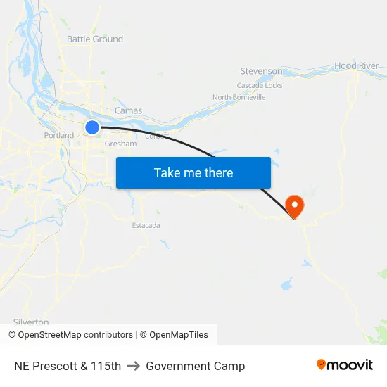 NE Prescott & 115th to Government Camp map
