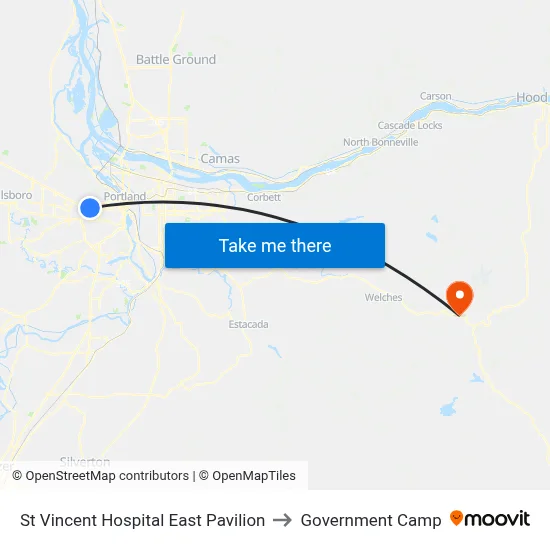 St Vincent Hospital East Pavilion to Government Camp map