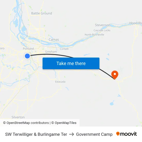 SW Terwilliger & Burlingame Ter to Government Camp map