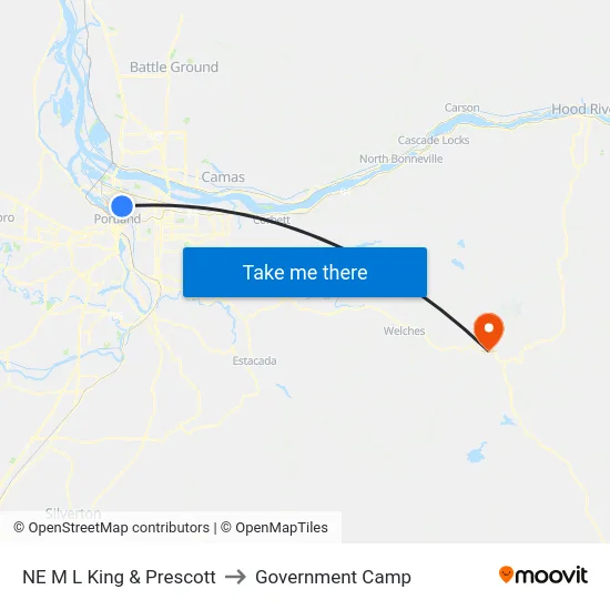 NE M L King & Prescott to Government Camp map