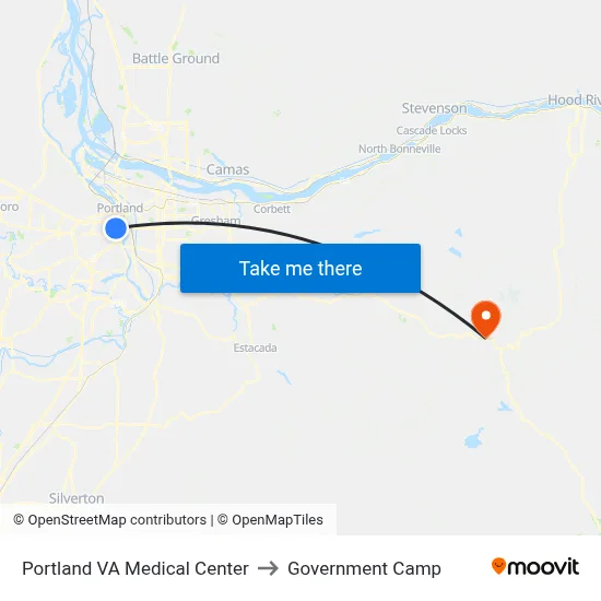 Portland VA Medical Center to Government Camp map