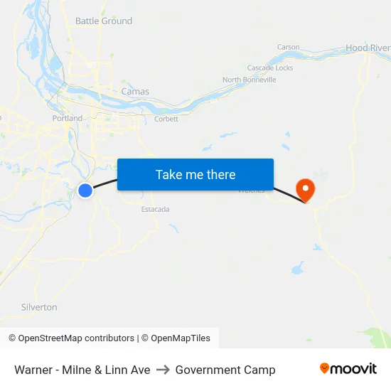 Warner - Milne & Linn Ave to Government Camp map