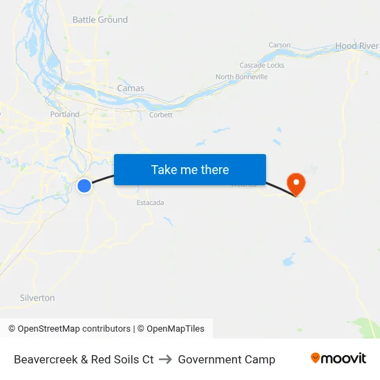 Beavercreek & Red Soils Ct to Government Camp map
