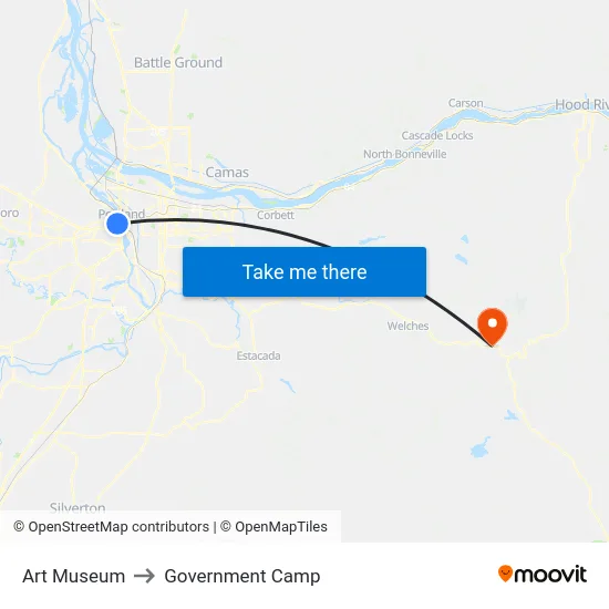 Art Museum to Government Camp map